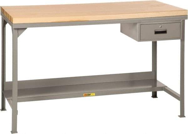 Little Giant - 72 Wide x 36" Deep x 37-3/4" High, Butcher Block Heavy-Duty Workbench with Butcher Block Top - Fixed Legs, Gray - Eagle Tool & Supply