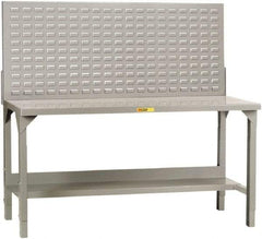 Little Giant - 48 Wide x 24" Deep x 51" High, 12 Gauge Steel Heavy-Duty Workbench with Louvered Panel - Adjustable Height Legs, Gray - Eagle Tool & Supply