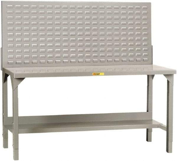 Little Giant - 72 Wide x 30" Deep x 51" High, 12 Gauge Steel Heavy-Duty Workbench with Louvered Panel - Adjustable Height Legs, Gray - Eagle Tool & Supply
