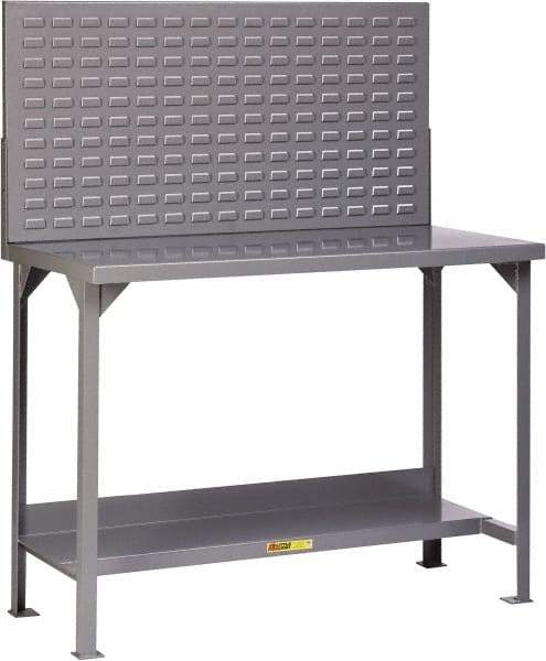 Little Giant - 60 Wide x 36" Deep x 60" High, 12 Gauge Steel Heavy-Duty Workbench with Louvered Panel - Fixed Legs, Gray - Eagle Tool & Supply