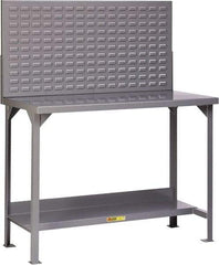 Little Giant - 60 Wide x 36" Deep x 60" High, 12 Gauge Steel Heavy-Duty Workbench with Louvered Panel - Fixed Legs, Gray - Eagle Tool & Supply