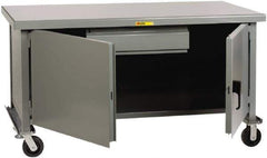 Little Giant - 3,600 Lb Capacity, 2 Shelf, 1 Drawer, 2 Door Mobile Heavy-Duty Workbench Cabinet - 72" Wide x 36" Deep x 37-1/2" High, Steel, Gray - Eagle Tool & Supply