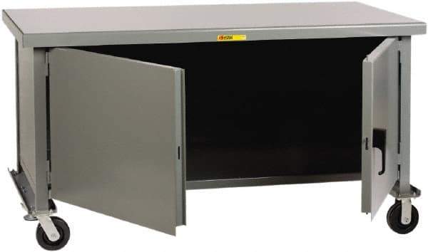 Little Giant - 3,600 Lb Capacity, 2 Shelf, 2 Door Mobile Heavy-Duty Workbench Cabinet - 48" Wide x 30" Deep x 37-1/2" High, Steel, Gray - Eagle Tool & Supply