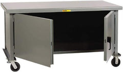 Little Giant - 3,600 Lb Capacity, 2 Shelf, 2 Door Mobile Heavy-Duty Workbench Cabinet - 60" Wide x 30" Deep x 37-1/2" High, Steel, Gray - Eagle Tool & Supply