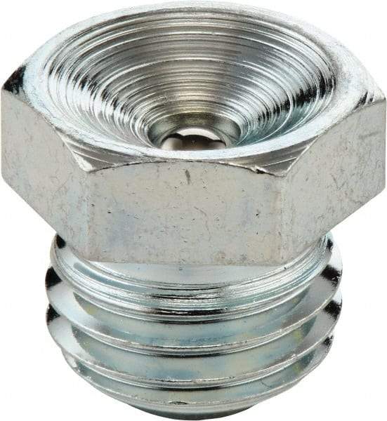 Umeta - Straight Head Angle, 1/2-14 NPTF Steel Flush-Style Grease Fitting - Zinc Plated Finish - Eagle Tool & Supply