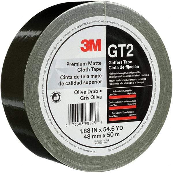 3M - 2" x 50m Black Gaffers Tape - 11 mil, Rubber Adhesive, Cotton Cloth Backing, Series GT2 - Eagle Tool & Supply