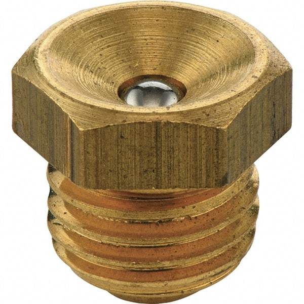 Umeta - Straight Head Angle, M10 Metric Brass Flush-Style Grease Fitting - 12mm Hex, 9.5mm Overall Height, 6.5mm Shank Length - Eagle Tool & Supply