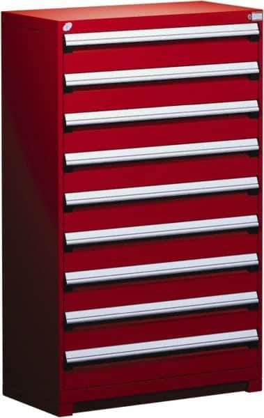 Rousseau Metal - 9 Drawer, Modular Storage Cabinet - Steel, 48" Wide x 27" Deep x 60" High, Flame Red - Eagle Tool & Supply