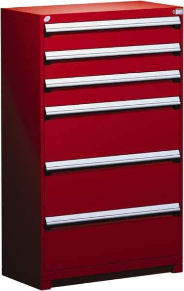 Rousseau Metal - 6 Drawer, Modular Storage Cabinet - Steel, 48" Wide x 24" Deep x 60" High, Flame Red - Eagle Tool & Supply
