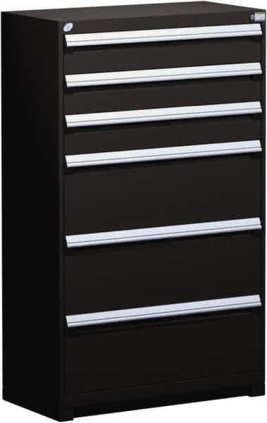 Rousseau Metal - 6 Drawer, Modular Storage Cabinet - Steel, 48" Wide x 24" Deep x 60" High, Black - Eagle Tool & Supply