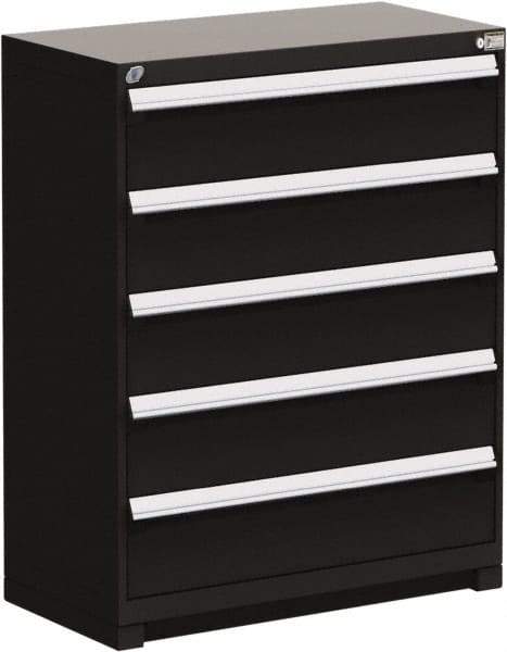 Rousseau Metal - 5 Drawer, Modular Storage Cabinet - Steel, 48" Wide x 24" Deep x 46" High, Black - Eagle Tool & Supply