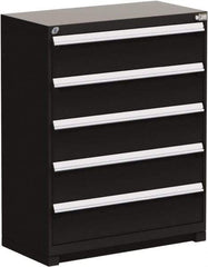 Rousseau Metal - 5 Drawer, Modular Storage Cabinet - Steel, 48" Wide x 24" Deep x 46" High, Black - Eagle Tool & Supply