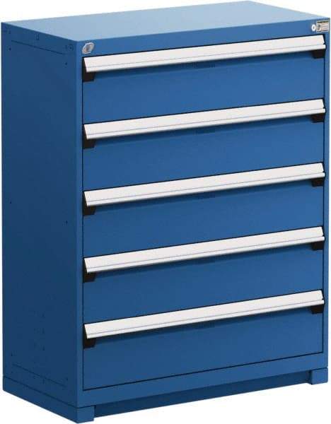 Rousseau Metal - 5 Drawer, Modular Storage Cabinet - Steel, 48" Wide x 24" Deep x 46" High, Avalanche Blue - Eagle Tool & Supply