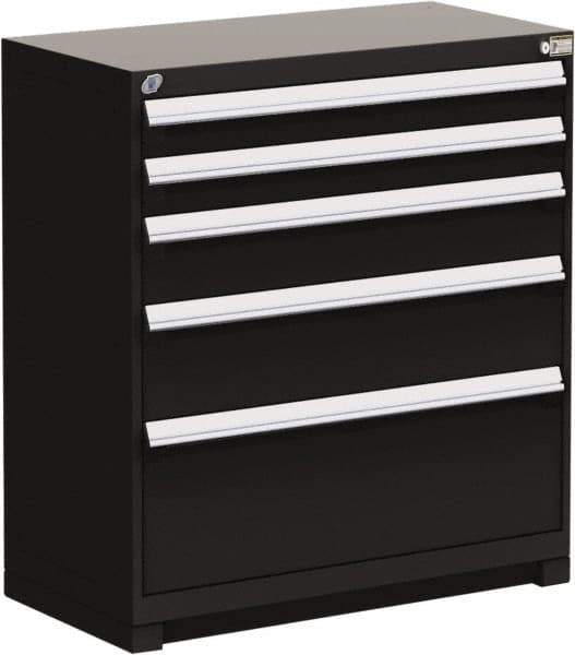 Rousseau Metal - 5 Drawer, Modular Storage Cabinet - Steel, 48" Wide x 27" Deep x 40" High, Black - Eagle Tool & Supply