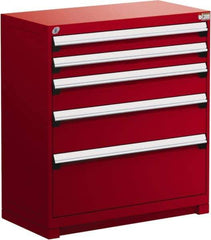 Rousseau Metal - 5 Drawer, Modular Storage Cabinet - Steel, 48" Wide x 27" Deep x 40" High, Flame Red - Eagle Tool & Supply