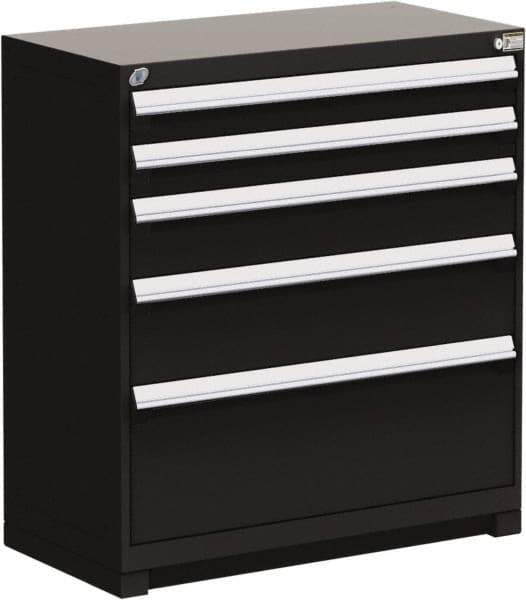Rousseau Metal - 5 Drawer, Modular Storage Cabinet - Steel, 48" Wide x 24" Deep x 40" High, Black - Eagle Tool & Supply