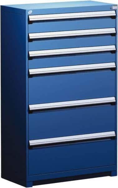 Rousseau Metal - 6 Drawer, Modular Storage Cabinet - Steel, 48" Wide x 24" Deep x 60" High, Avalanche Blue - Eagle Tool & Supply