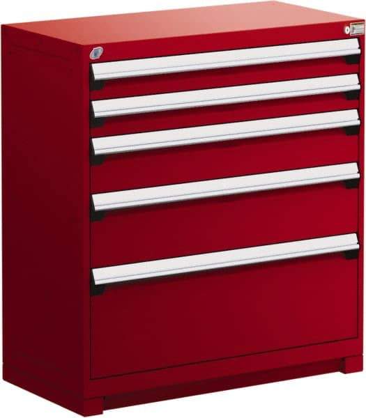 Rousseau Metal - 5 Drawer, Modular Storage Cabinet - Steel, 48" Wide x 24" Deep x 40" High, Flame Red - Eagle Tool & Supply