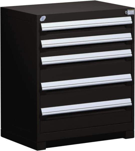 Rousseau Metal - 5 Drawer, Modular Storage Cabinet - Steel, 36" Wide x 24" Deep x 32" High, Black - Eagle Tool & Supply