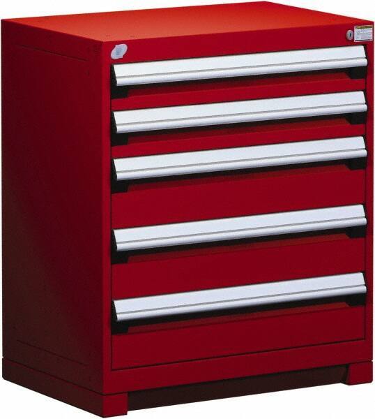 Rousseau Metal - 5 Drawer, Modular Storage Cabinet - Steel, 36" Wide x 24" Deep x 32" High, Flame Red - Eagle Tool & Supply