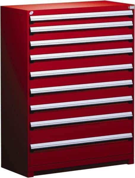 Rousseau Metal - 9 Drawer, Modular Storage Cabinet - Steel, 60" Wide x 24" Deep x 60" High, Flame Red - Eagle Tool & Supply