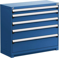 Rousseau Metal - 5 Drawer, Modular Storage Cabinet - Steel, 60" Wide x 24" Deep x 40" High, Avalanche Blue - Eagle Tool & Supply