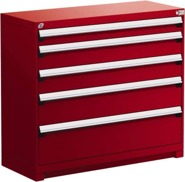 Rousseau Metal - 5 Drawer, Modular Storage Cabinet - Steel, 60" Wide x 24" Deep x 40" High, Flame Red - Eagle Tool & Supply