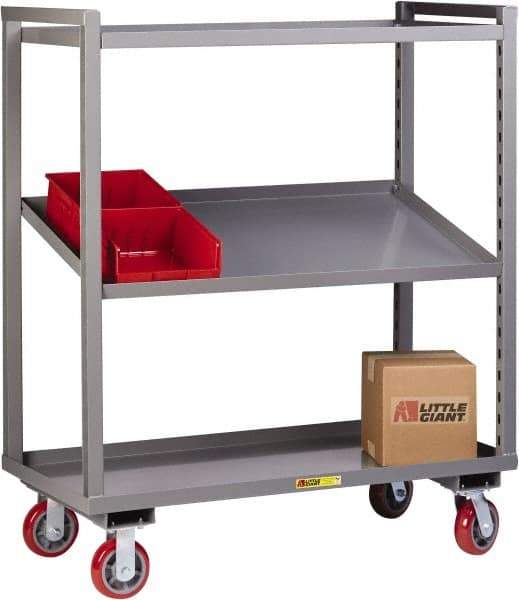Little Giant - 2,400 Lb Capacity, 2 Shelf, Steel Shelf Truck - 48" Long x 24" Wide x 57-1/4" High, Polyurethane Wheels - Eagle Tool & Supply