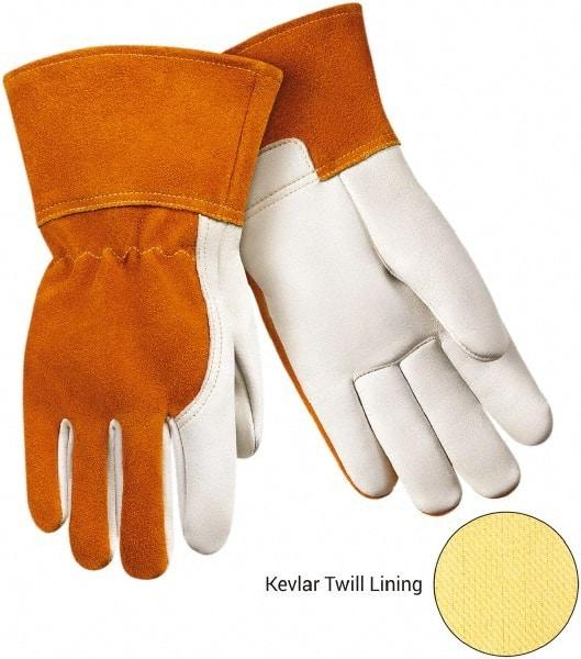 Steiner - Size M Kevlar Lined Cowhide Welding Glove - Gauntlet Cuff, Straight Thumb, For MIG - Eagle Tool & Supply