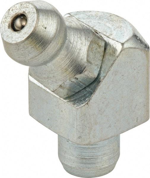 Umeta - 45° Head Angle, M10 Drive-In Steel Drive-In Grease Fitting - 11mm Hex, 20.5mm Overall Height, 5.5mm Shank Length, Zinc Plated Finish - Eagle Tool & Supply