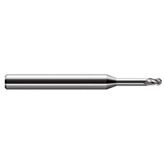 Ball End Mill: 0.025″ Dia, 0.038″ LOC, 3 Flute, Solid Carbide 2-1/2″ OAL, 1/8″ Shank Dia, 30 ° Helix, Uncoated, Single End