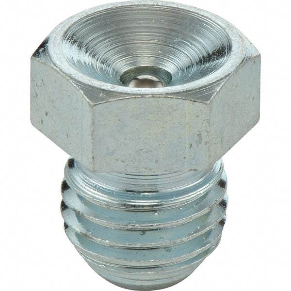 Umeta - Straight Head Angle, M8 Metric Steel Flush-Style Grease Fitting - 10mm Hex, 9.5mm Overall Height, 6.5mm Shank Length, Zinc Plated Finish - Eagle Tool & Supply