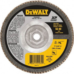 DeWALT - 80 Grit, 7" Disc Diam, 5/8-11 Center Hole, Type 29 Ceramic Flap Disc - 8,700 Max RPM, Poly Cotton Backing, Arbor Attaching System, Coated - Eagle Tool & Supply
