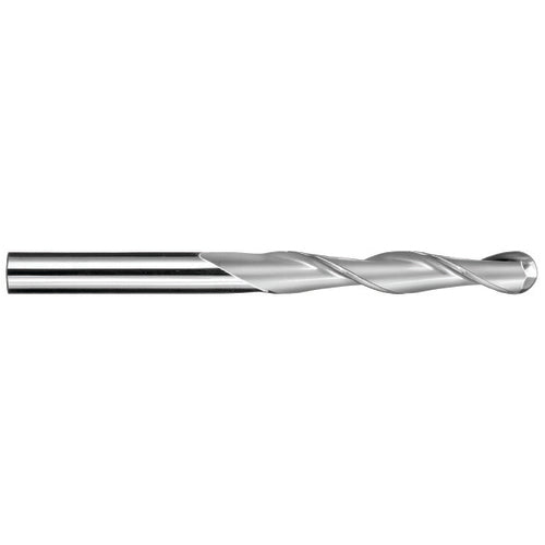 ‎3/8″ Dia. × 3/8″ Shank × 1-1/8″ DOC × 3″ OAL, Carbide Uncoated, Spiral , 2 Flute, 30° Helix, Ballnose End Mill - Exact Industrial Supply