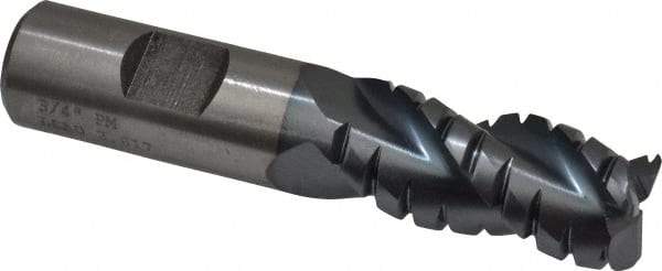 Cleveland - 3/4" Diam, Coarse Pitch, 1-5/8" LOC, 3 Flute Powdered Metal 0.06" Corner Radius Roughing End Mill - TiCN Finish, 3-7/8" OAL, 3/4" Shank Diam, Single End, Centercutting, 42° Helix - Eagle Tool & Supply