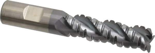 Cleveland - 3/4" Diam, Coarse Pitch, 2-1/4" LOC, 3 Flute Powdered Metal Corner Radius Roughing End Mill - TiCN Finish, 4-3/4" OAL, 3/4" Shank Diam, Single End, Centercutting, 42° Helix - Eagle Tool & Supply