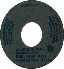 Norton - 14" Diam x 5" Hole x 1" Thick, J Hardness, 60 Grit Surface Grinding Wheel - Silicon Carbide, Type 1, Medium Grade, 1,800 Max RPM, Vitrified Bond, No Recess - Eagle Tool & Supply