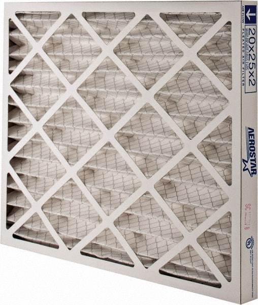 Made in USA - 20" Noml Height x 25" Noml Width x 2" Noml Depth, 35% Capture Efficiency, Wire-Backed Pleated Air Filter - MERV 8, Synthetic, Integrated Paperboard Frame, 500 Max FPM, 1,300 CFM, For Any Unit - Eagle Tool & Supply