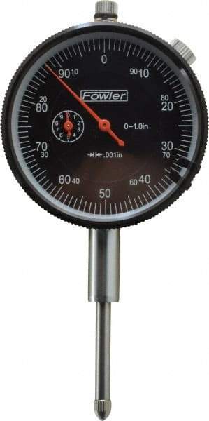 Fowler - 1" Range, 0-100 (Continuous), 0-50-0 (Balanced) Dial Reading, 0.001" Graduation Dial Drop Indicator - 2-1/4" Dial, 1mm Range per Revolution, Revolution Counter - Eagle Tool & Supply