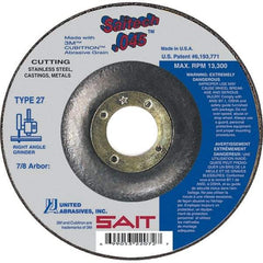 Sait - 5" Wheel Diam, 7/8" Arbor Hole, Type 27 Depressed Center Wheel - Ceramic, Resinoid Bond, 12,200 Max RPM, Compatible with Angle Grinder - Eagle Tool & Supply