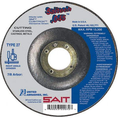 Sait - 6" Wheel Diam, 7/8" Arbor Hole, Type 27 Depressed Center Wheel - Ceramic, Resinoid Bond, 10,200 Max RPM, Compatible with Angle Grinder - Eagle Tool & Supply