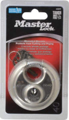 Master Lock - 3/4" Shackle Clearance, Keyed Different Shielded Shackle Disk Lock Padlock - 3/8" Shackle Diam, Stainless Steel - Eagle Tool & Supply