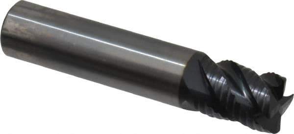 OSG - 1/2" Diam, Fine Pitch, 5/8" LOC, 4 Flute Solid Carbide 0.03" Corner Radius Roughing End Mill - TiAlN Finish, 2-1/2" OAL, 1/2" Shank Diam, Single End, Centercutting - Eagle Tool & Supply