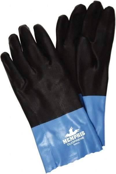 MCR Safety - Size M (8), 12" Long, 53 mil Thick, Supported, Neoprene Chemical Resistant Gloves - Rough Finish, Interlock Knit Lined, Black/Blue - Eagle Tool & Supply