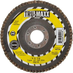 Tru-Maxx - 24 Grit, 5" Disc Diam, 7/8" Center Hole, Type 27 Zirconia Alumina Flap Disc - 12,200 Max RPM, Arbor Attaching System, Coated - Eagle Tool & Supply