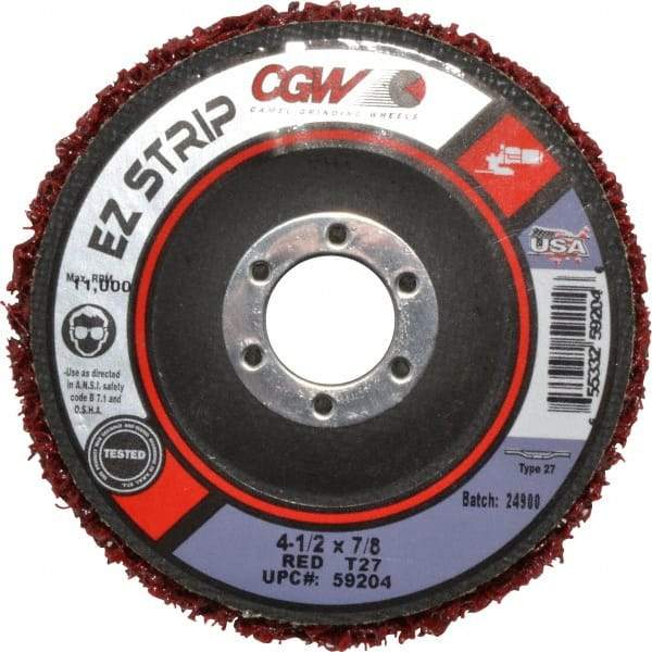 Camel Grinding Wheels - 4-1/2" Very Coarse Grade Silicon Carbide Deburring Disc - 7/8" Center Hole, Arbor Connection, Red, 11,000 Max RPM - Eagle Tool & Supply