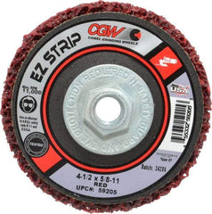 Camel Grinding Wheels - 4-1/2" Very Coarse Grade Silicon Carbide Deburring Disc - 5/8-11 Threaded Center Hole, Arbor Connection, Red, 11,000 Max RPM - Eagle Tool & Supply