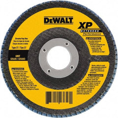 DeWALT - 120 Grit, 5" Disc Diam, 5/8-11 Center Hole, Type 29 Zirconia Alumina Flap Disc - 12,200 Max RPM, Poly Cotton Backing, Arbor Attaching System, Coated - Eagle Tool & Supply