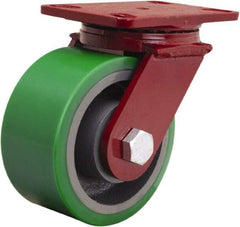 Hamilton - 6" Diam x 3" Wide x 7-1/2" OAH Top Plate Mount Swivel Caster - Polyurethane Mold onto Cast Iron Center, 2,200 Lb Capacity, Sealed Precision Ball Bearing, 4-1/2 x 6-1/2" Plate - Eagle Tool & Supply