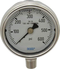 Wika - 2-1/2" Dial, 1/4 Thread, 0-600 Scale Range, Pressure Gauge - Lower Connection Mount, Accurate to 2-1-2% of Scale - Eagle Tool & Supply